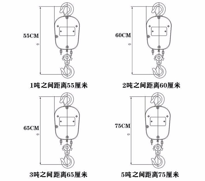 DHS環(huán)鏈電動葫蘆兩鉤間距離